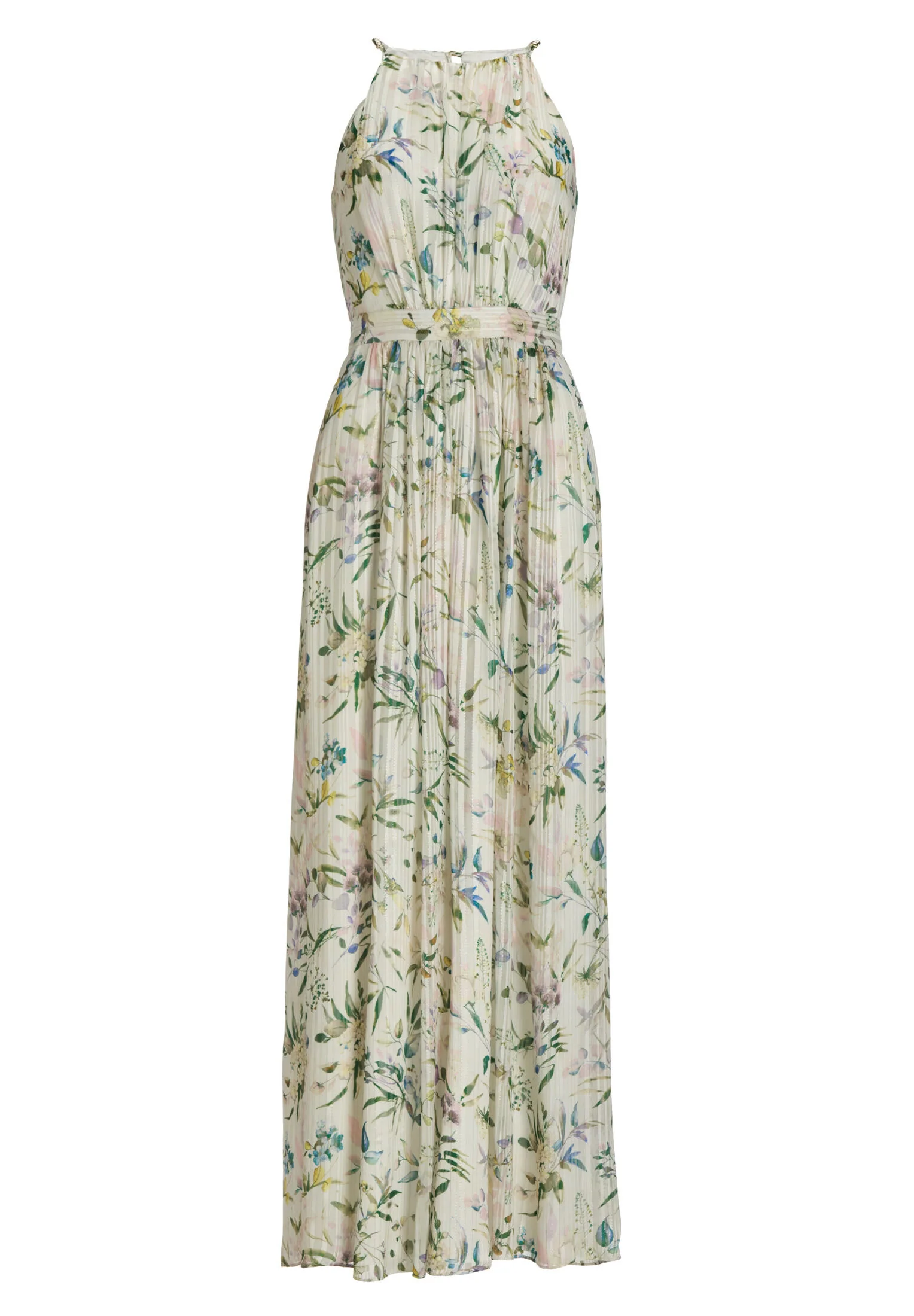 Abendkleid aus bedrucktem Chiffon mit Glitzerstreifen und Zierträgern - Image 6