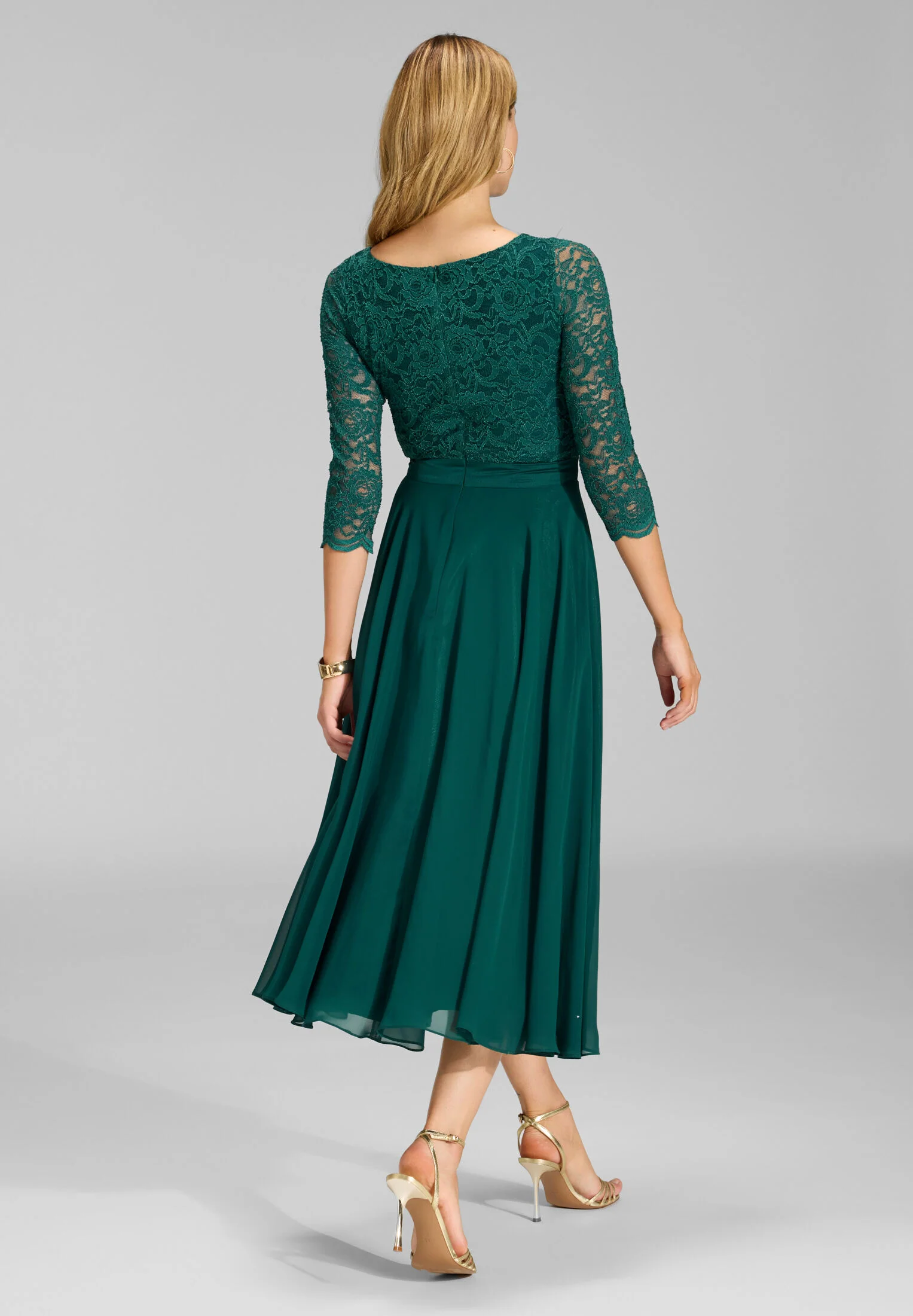 Abendkleid Midi mit Oberteil aus floraler Spitze und Chiffon Rock - Image 14