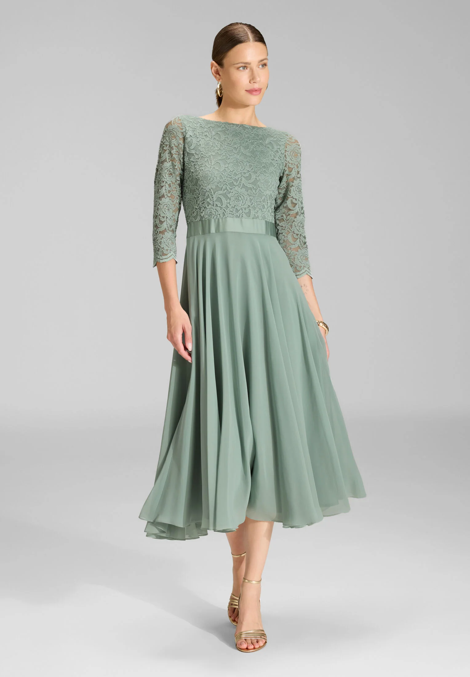 Abendkleid Midi mit Oberteil aus floraler Spitze und Chiffon Rock - Image 19
