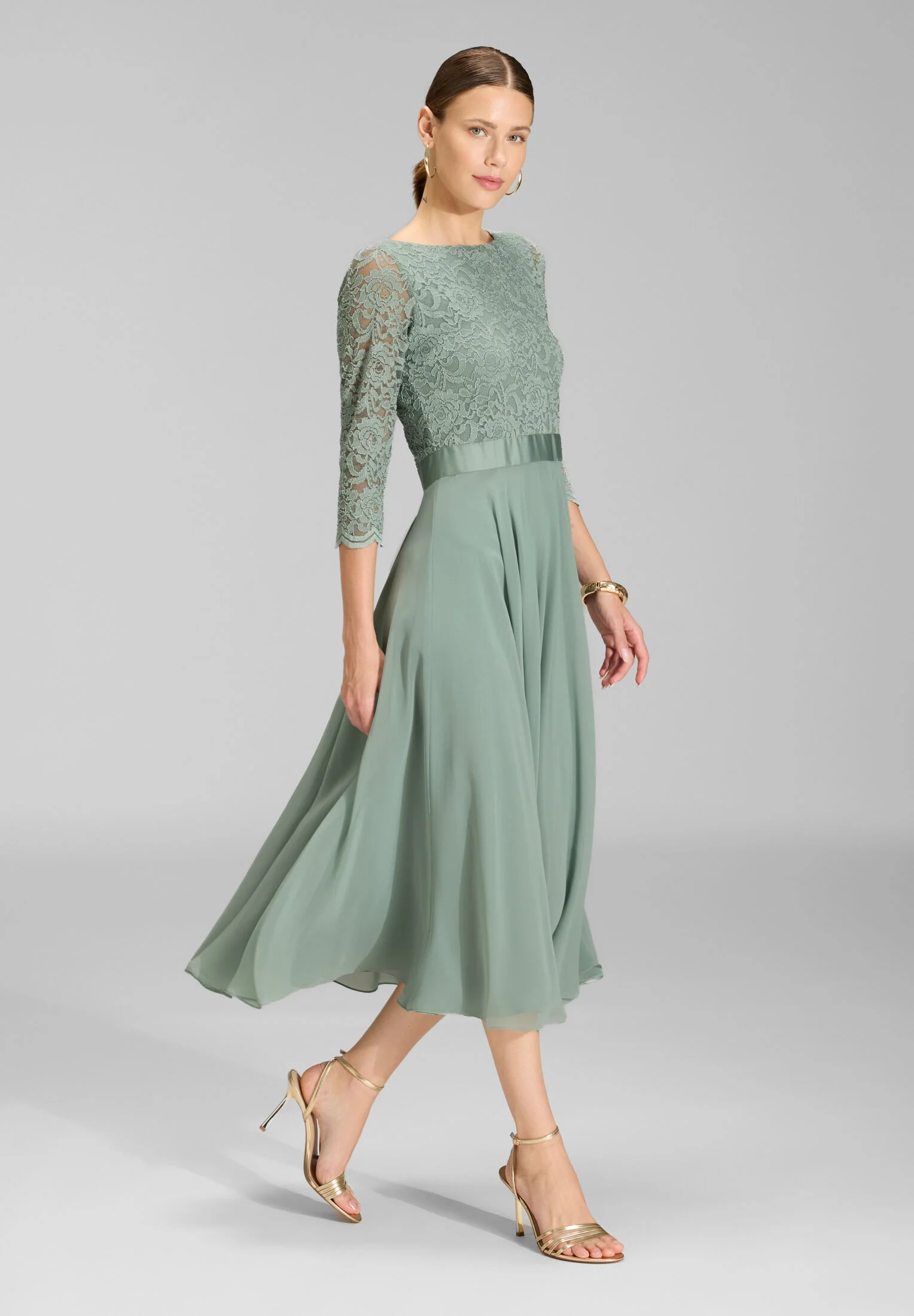 Abendkleid Midi mit Oberteil aus floraler Spitze und Chiffon Rock - Image 23