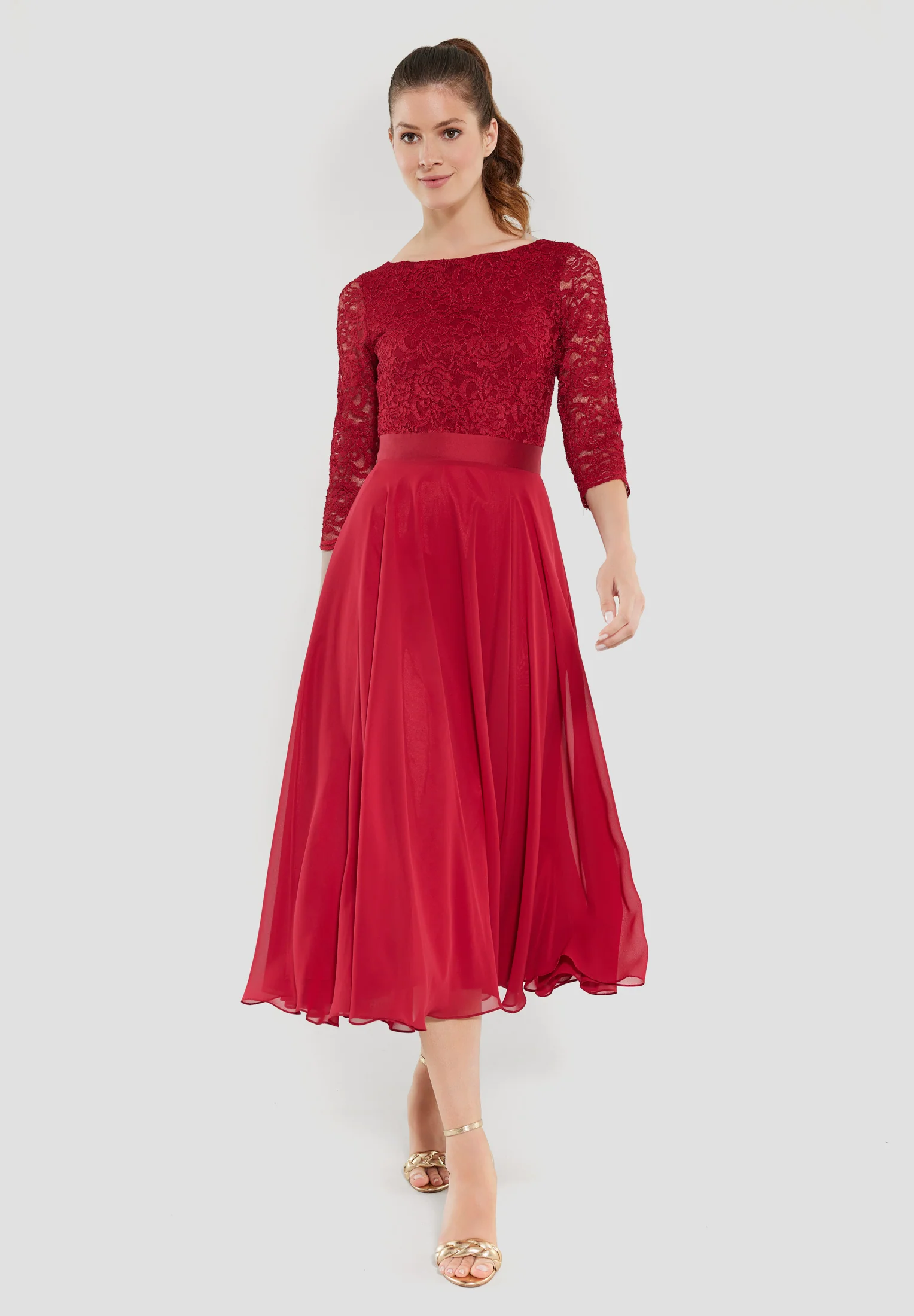 Abendkleid Midi mit Oberteil aus floraler Spitze und Chiffon Rock - Image 25