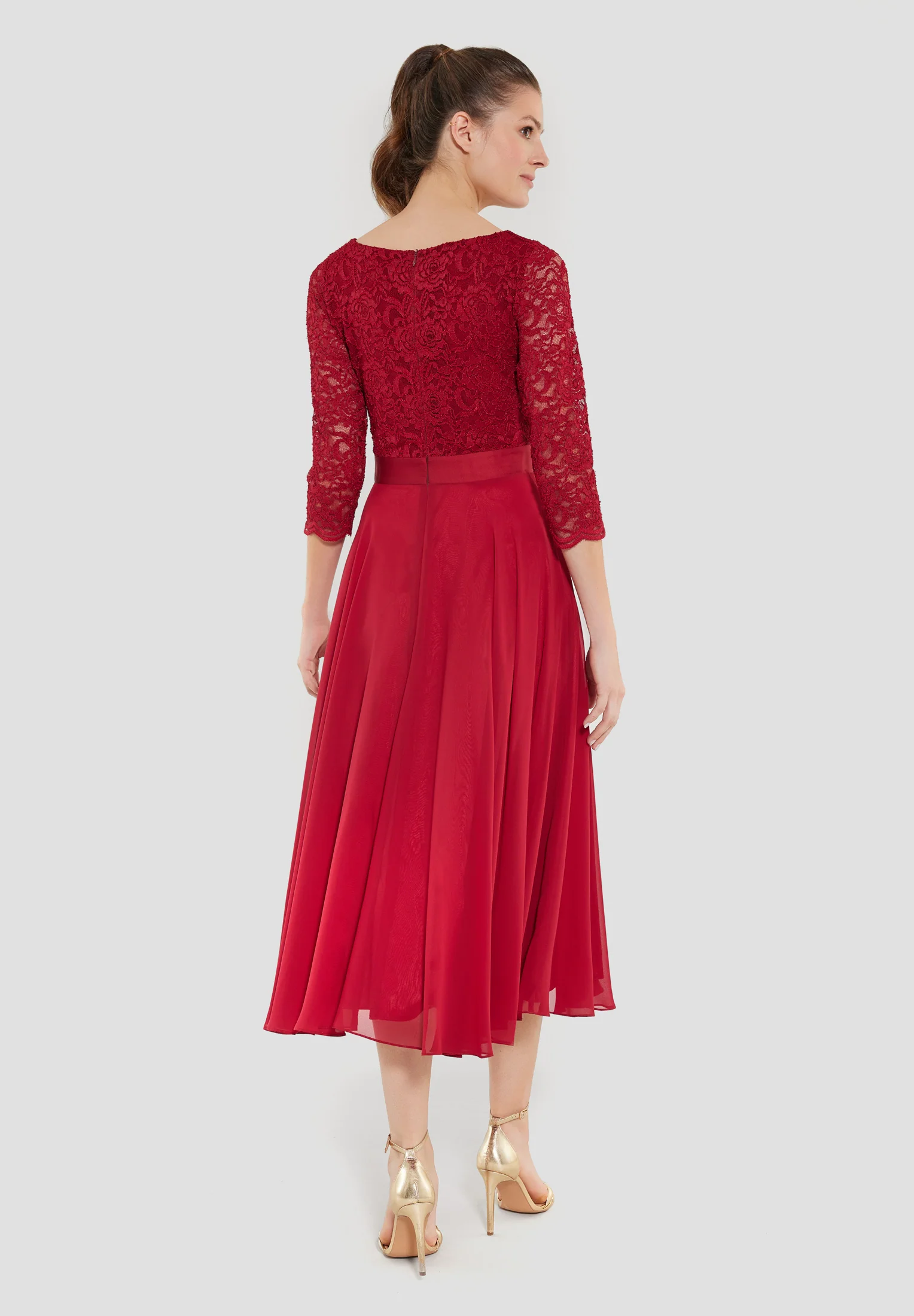 Abendkleid Midi mit Oberteil aus floraler Spitze und Chiffon Rock - Image 26