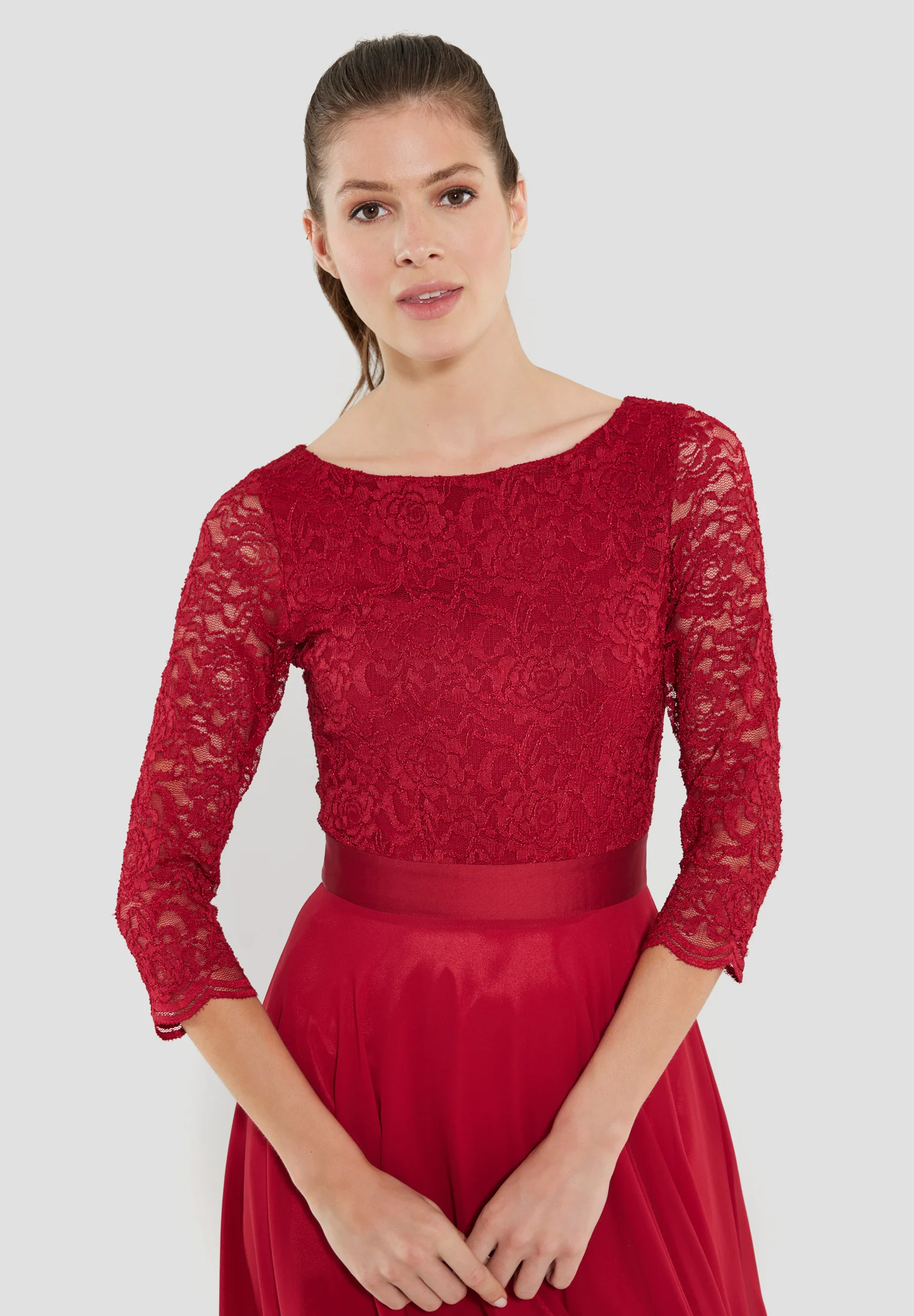 Abendkleid Midi mit Oberteil aus floraler Spitze und Chiffon Rock - Image 27