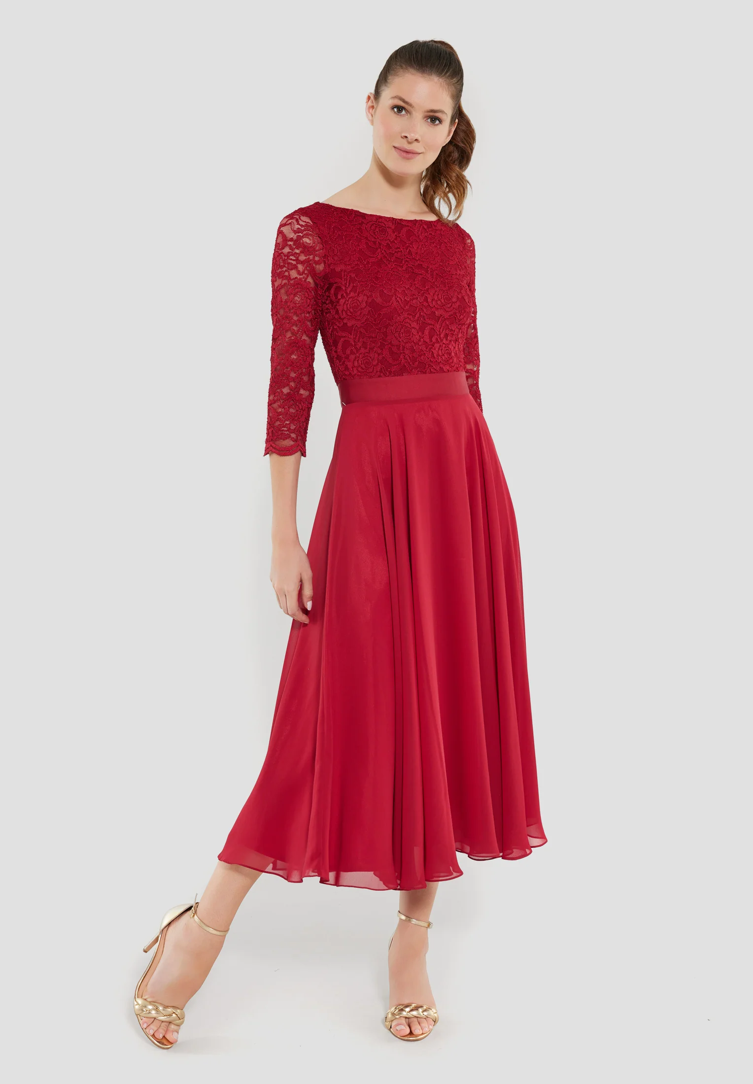 Abendkleid Midi mit Oberteil aus floraler Spitze und Chiffon Rock - Image 29