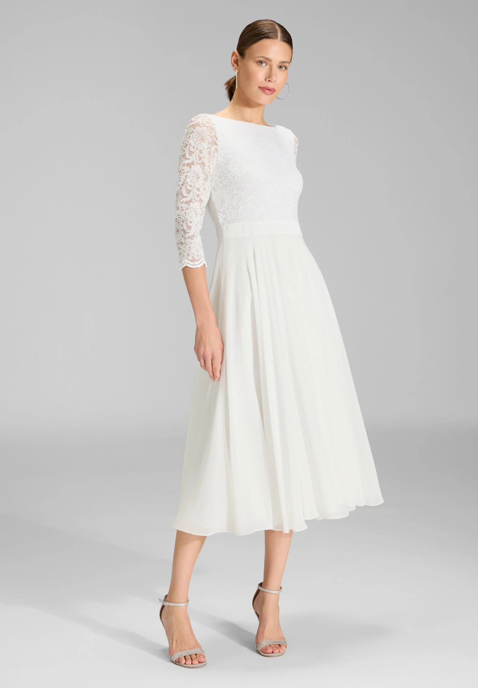 Abendkleid Midi mit Oberteil aus floraler Spitze und Chiffon Rock - Image 37