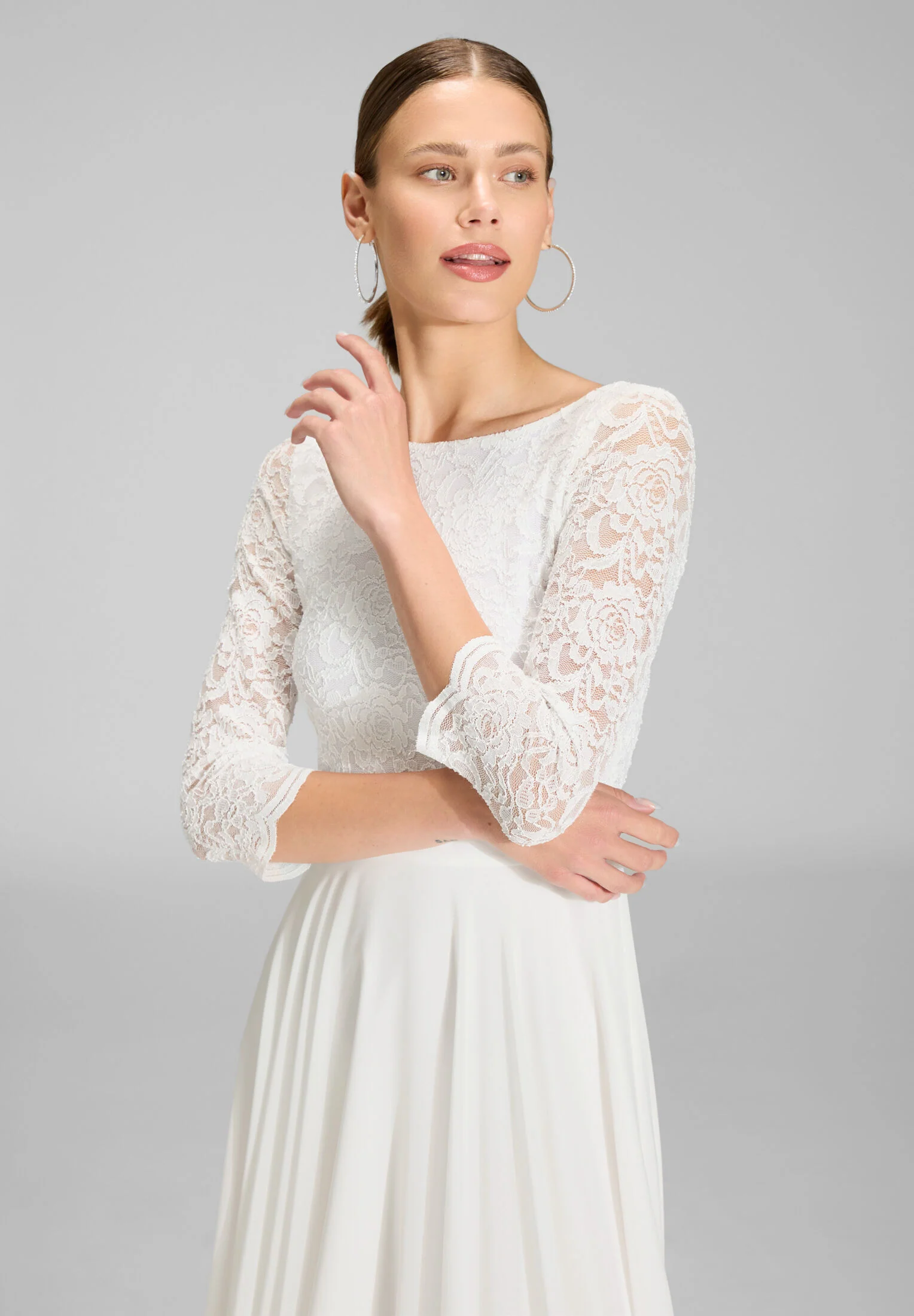 Abendkleid Midi mit Oberteil aus floraler Spitze und Chiffon Rock - Image 39