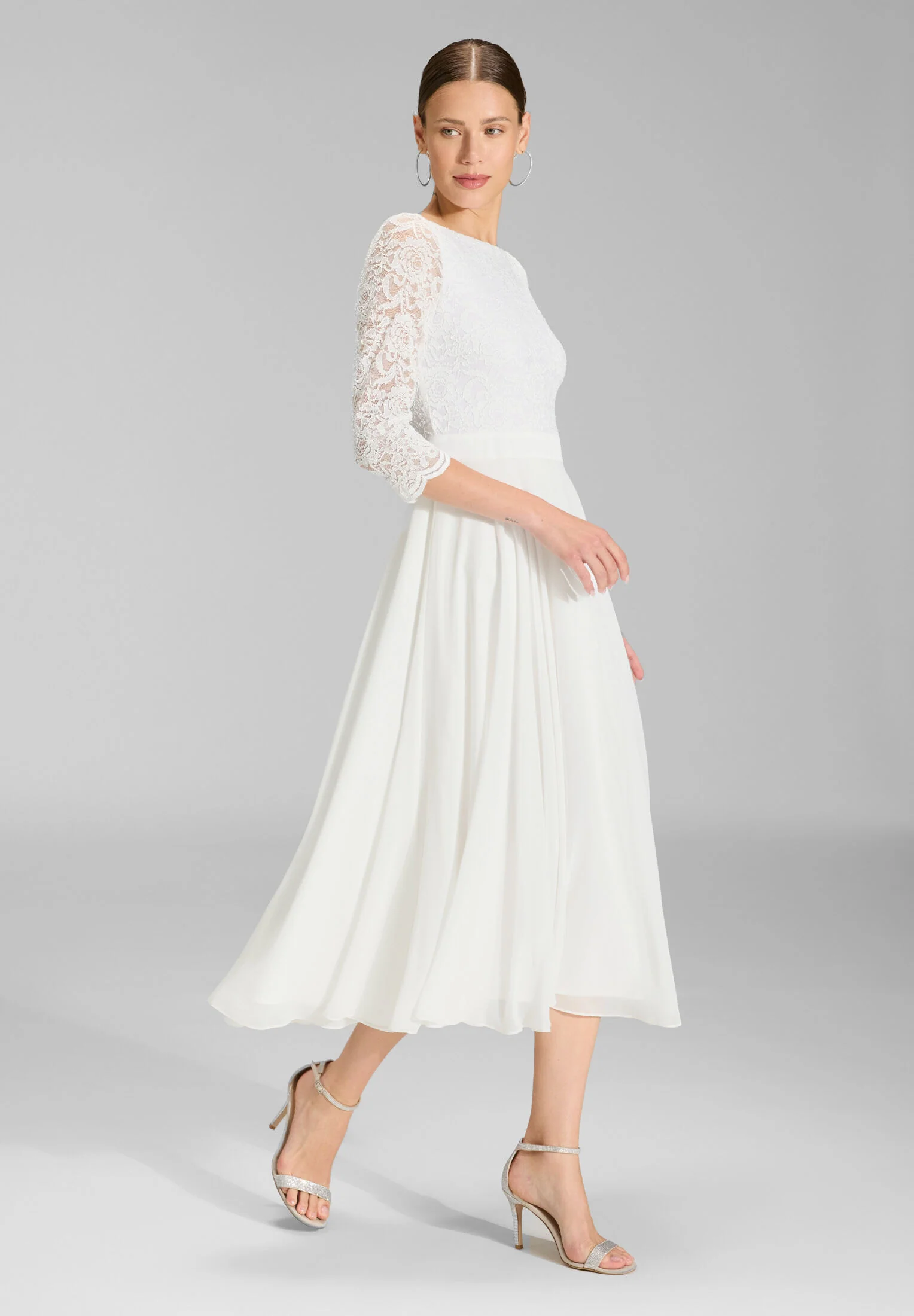 Abendkleid Midi mit Oberteil aus floraler Spitze und Chiffon Rock - Image 41
