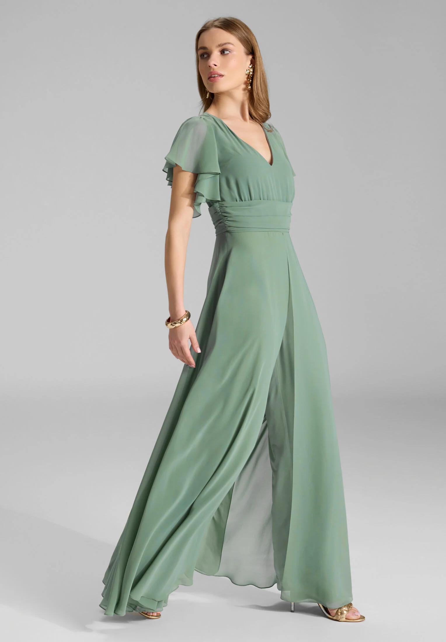 Chiffon Jumpsuit mit Überrock und Volantärmeln - Image 23