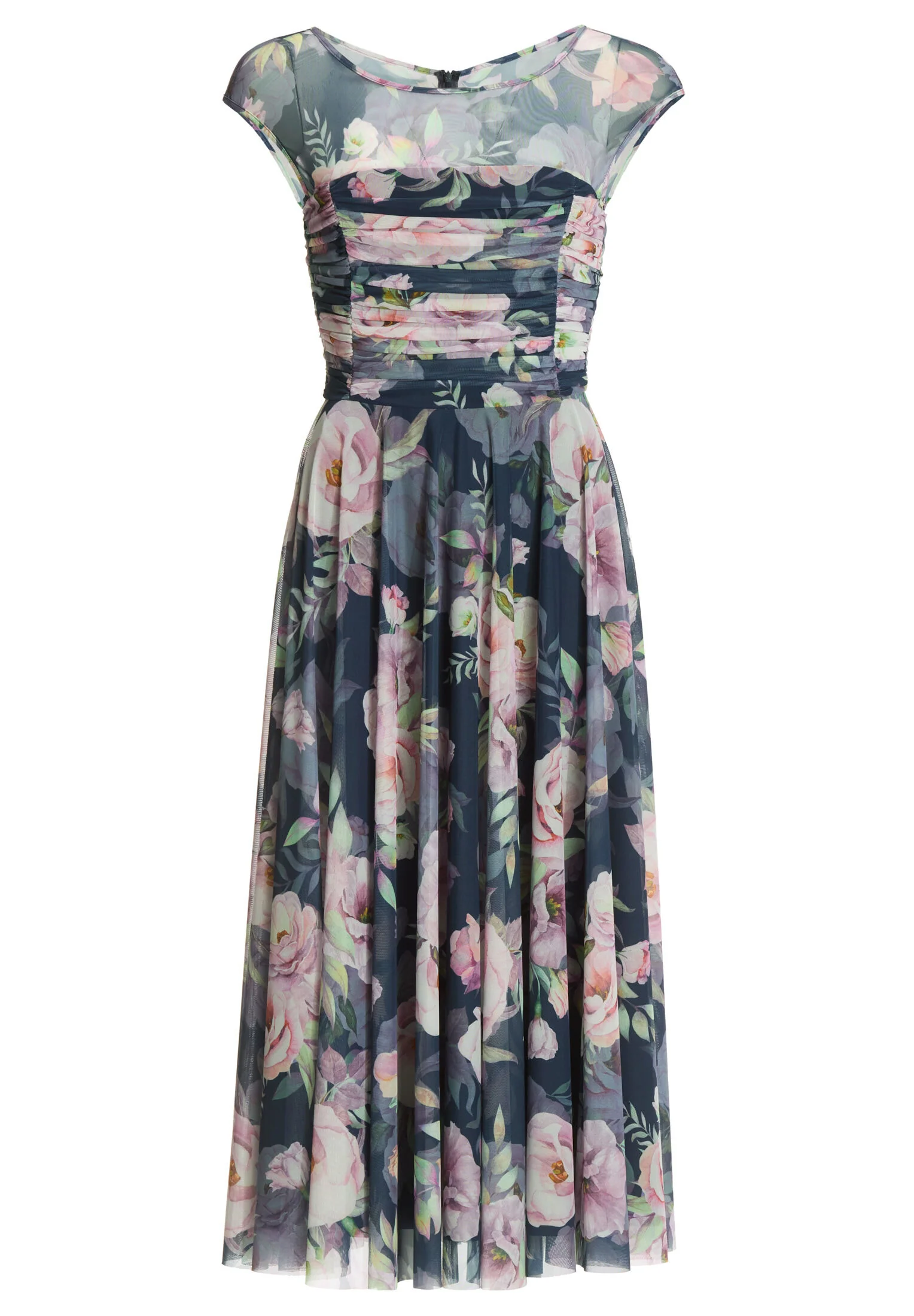 Cocktailkleid aus bedrucktem Mesh mit geraffter Korsage - Image 6