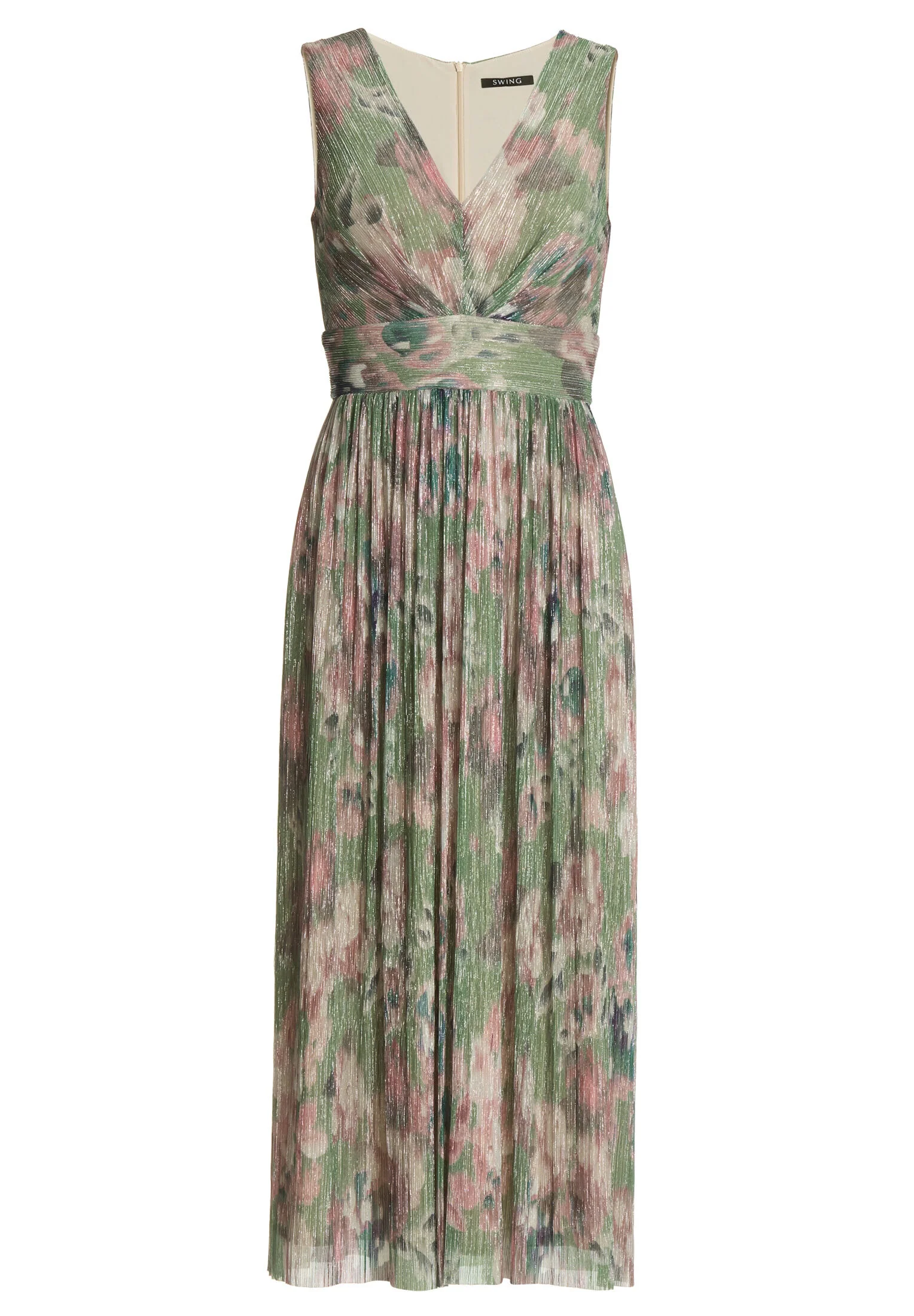 Cocktailkleid aus bedrucktem Plissee Jersey mit V-Ausschnitt - Image 12