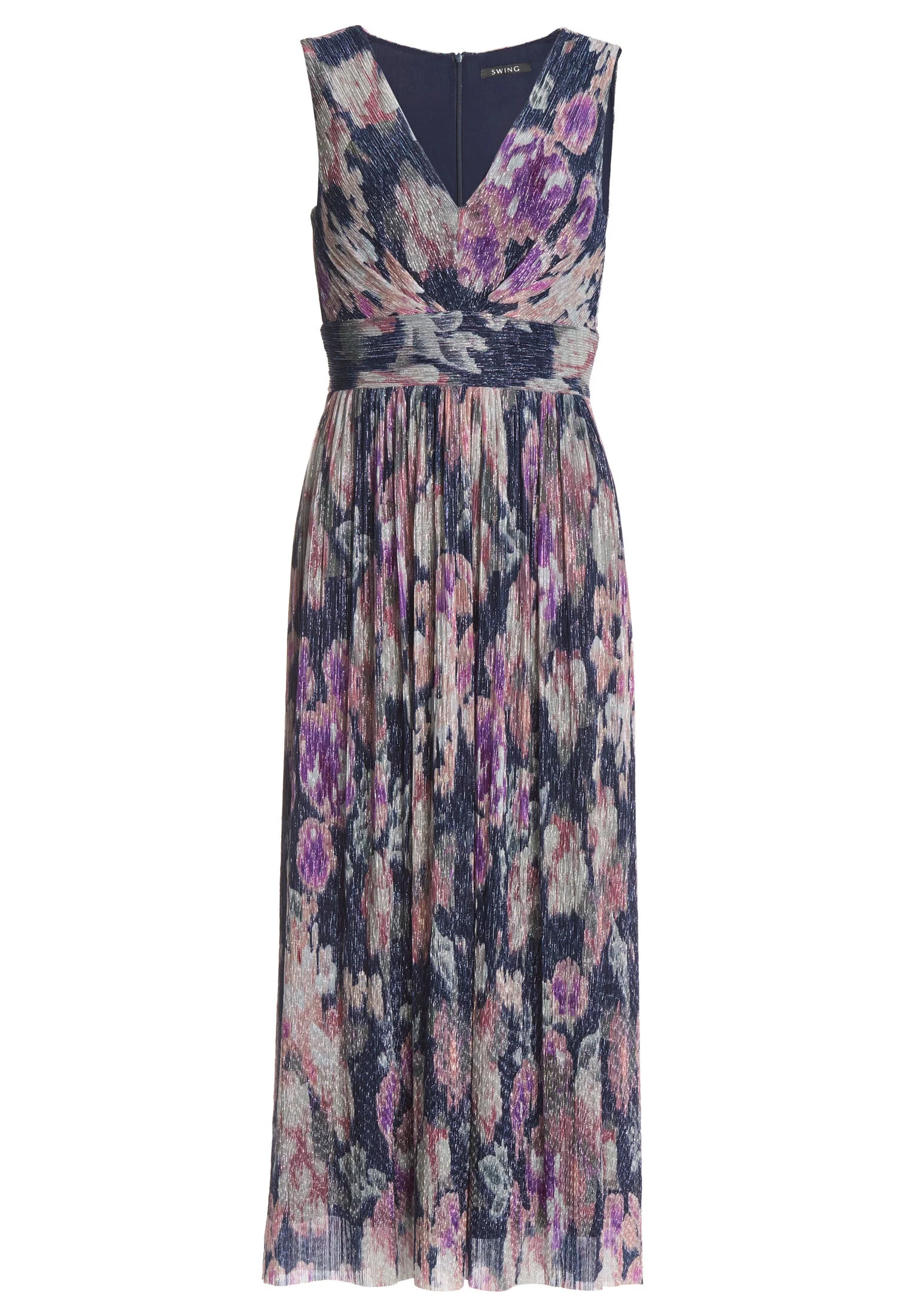 Cocktailkleid aus bedrucktem Plissee Jersey mit V-Ausschnitt - Image 6