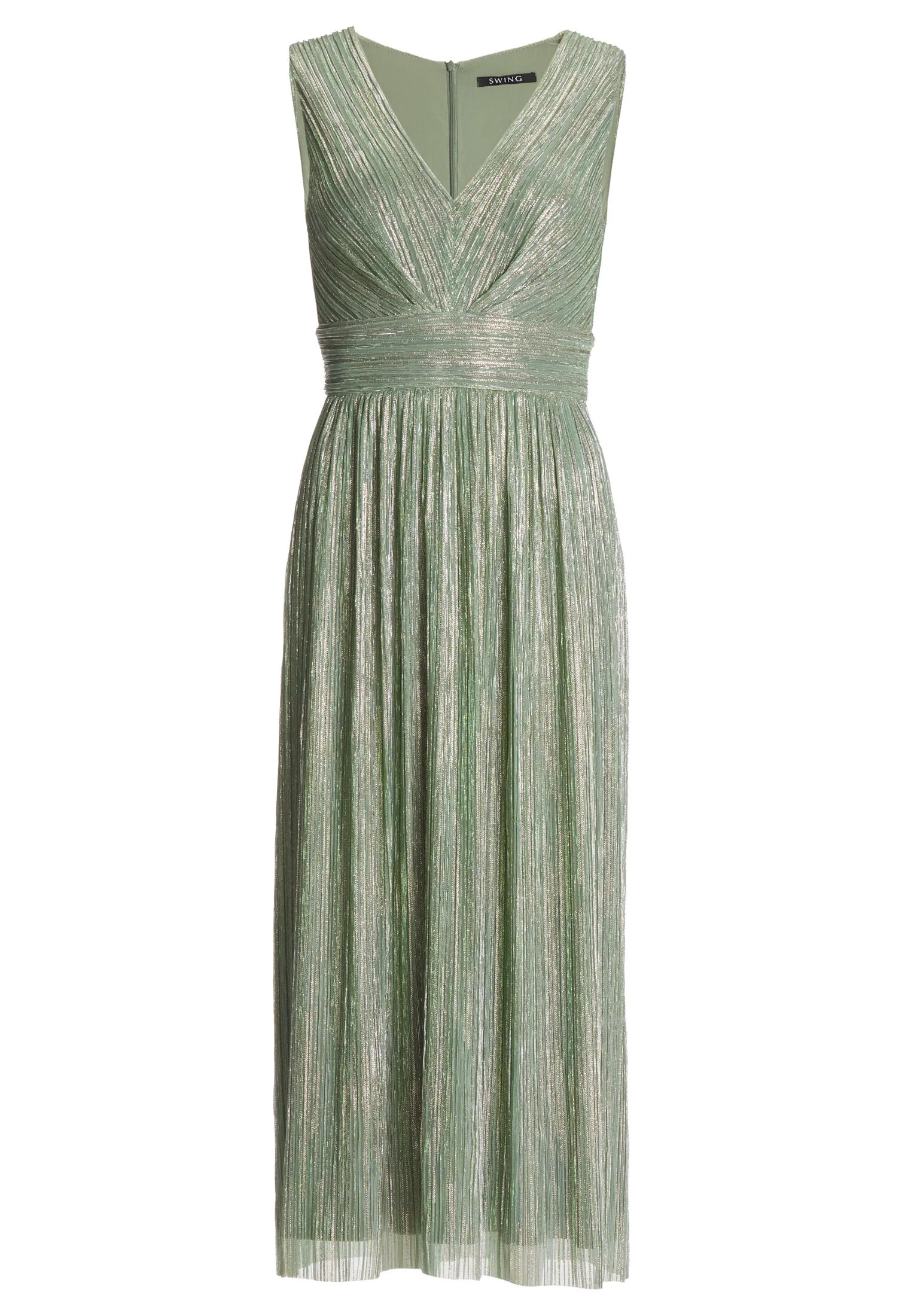Cocktailkleid aus glänzendem Plissee Jersey mit V-Ausschnitt - Image 12