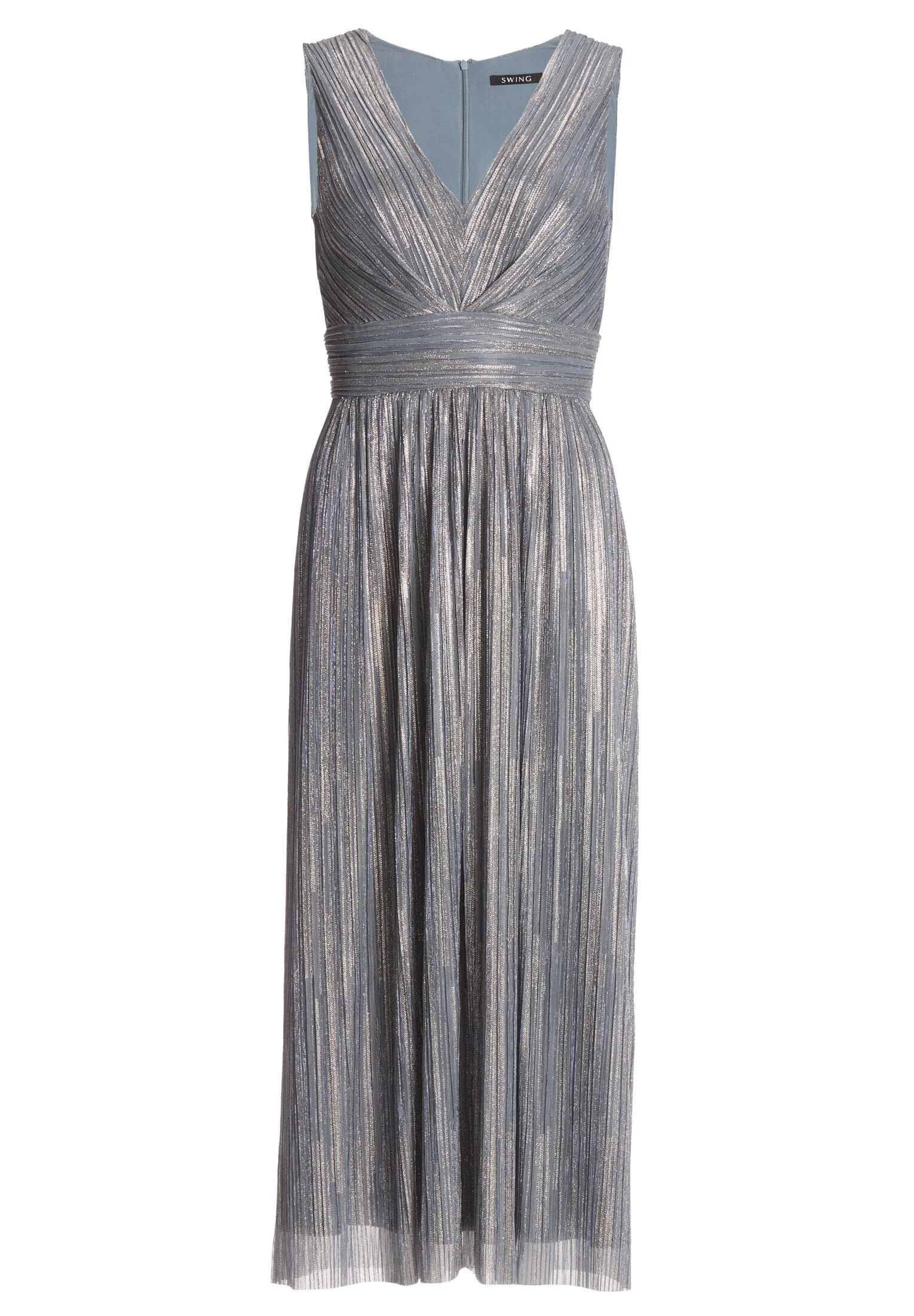 Cocktailkleid aus glänzendem Plissee Jersey mit V-Ausschnitt - Image 6