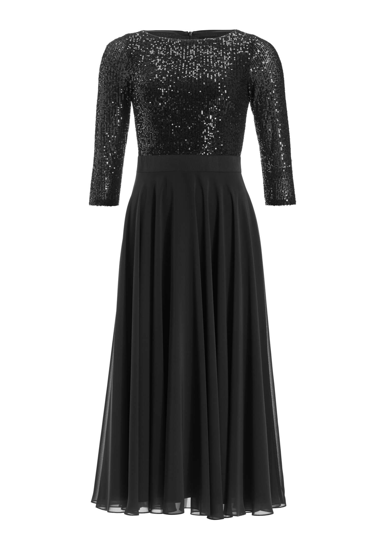 Cocktailkleid in Midi Länge mit Top aus elastischer Paillette und Tellerrock in Chiffon - Image 6