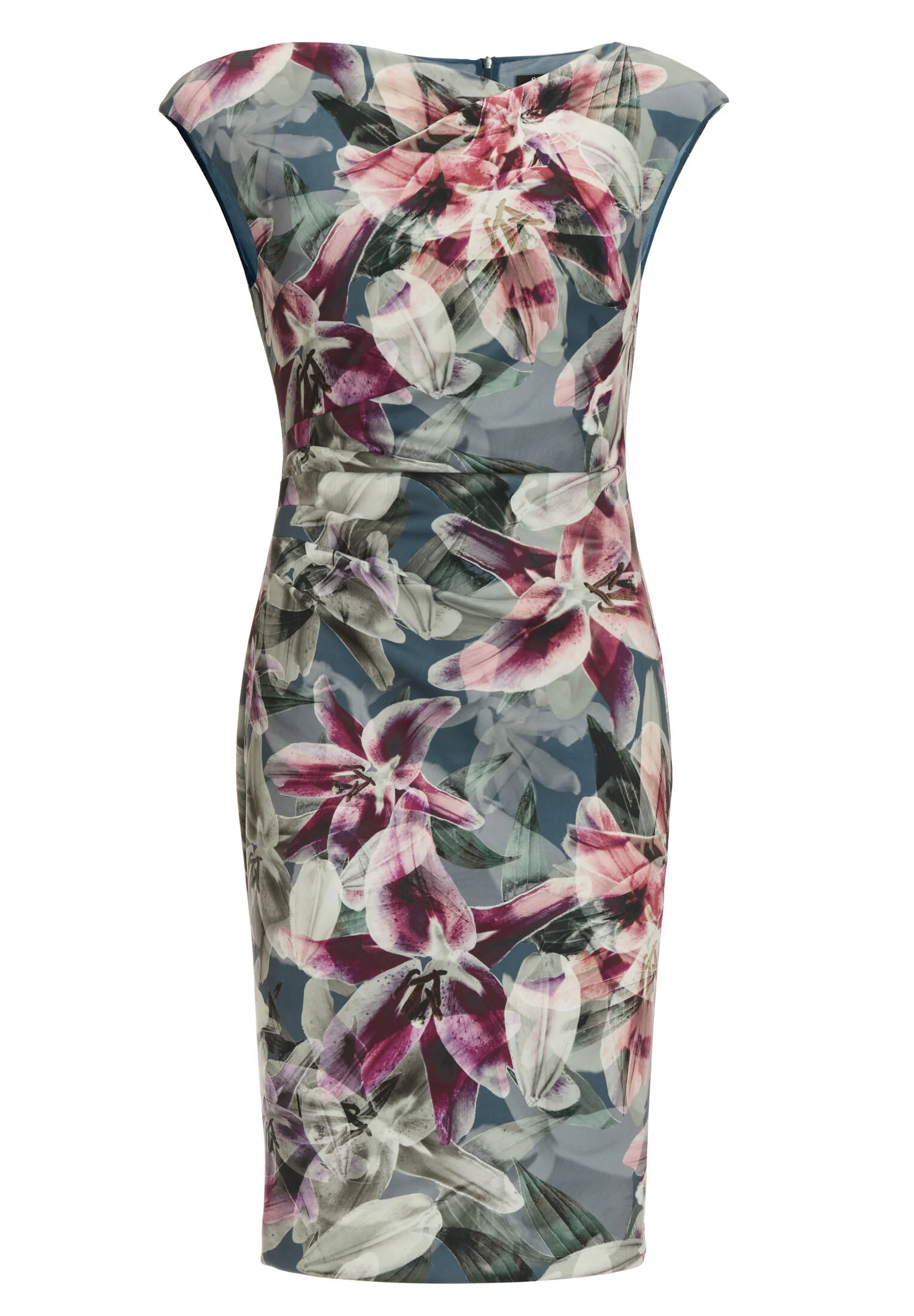 Etui Kleid aus bedrucktem Scuba mit Drapierung - Image 6