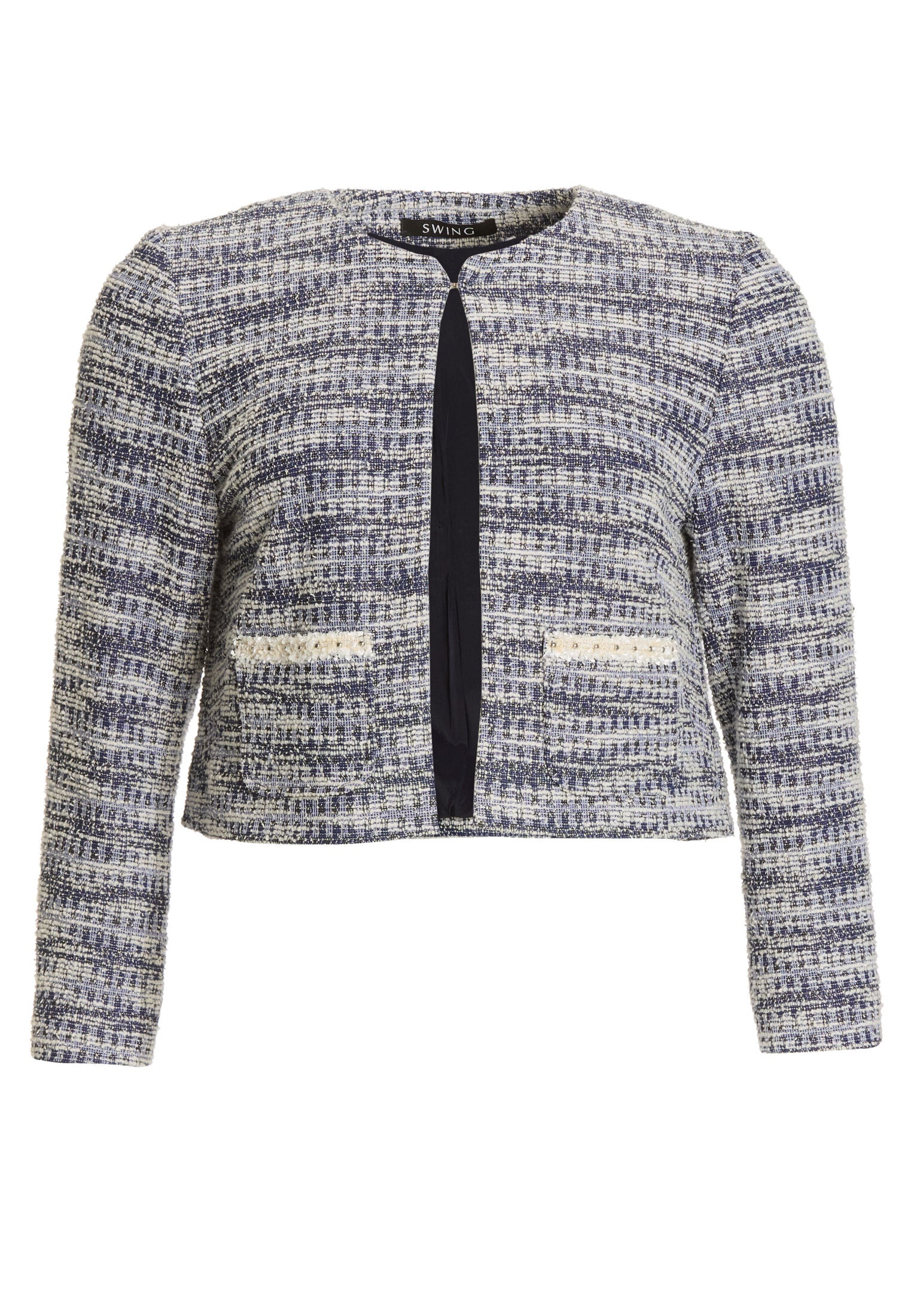 Kastige Jacke aus elastischem Bouclé mit aufgesetzten Taschen - Image 6