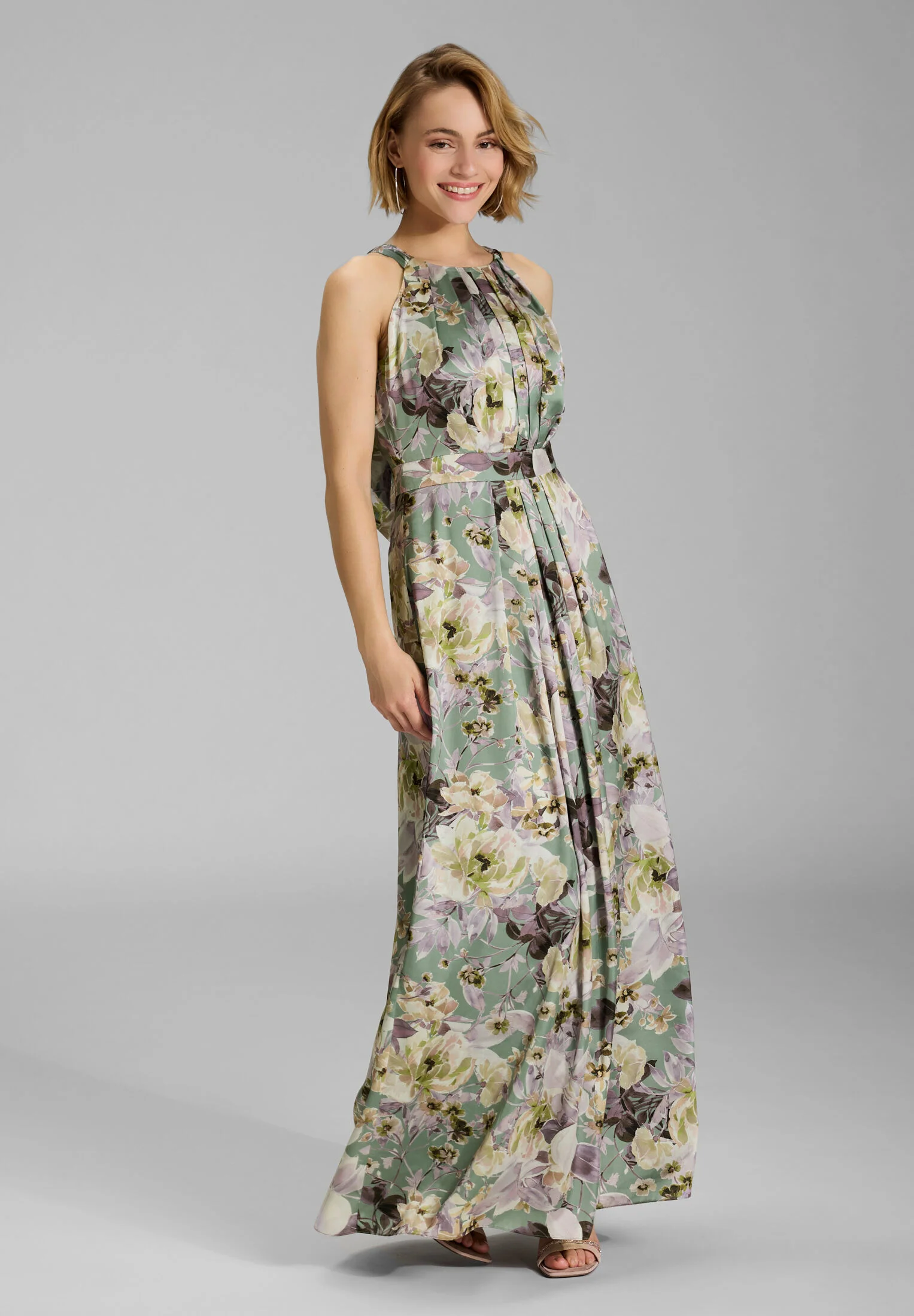 Maxi Kleid mit amerikanischem Ausschnitt aus nachhaltigem bedruckten Satin - Image 5