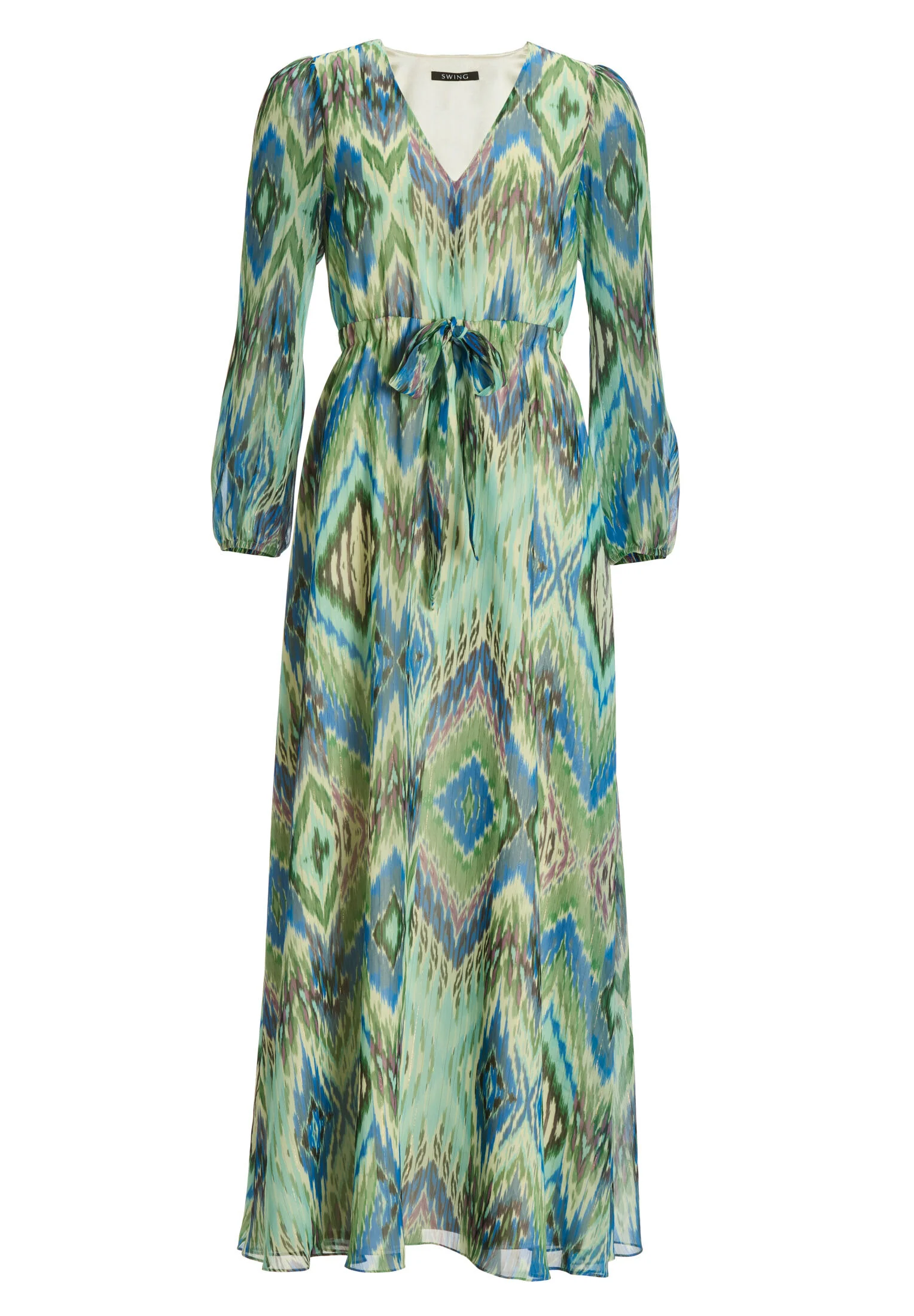 Maxikleid mit langen Ärmeln aus Chiffon mit Zick Zack Print - Image 6