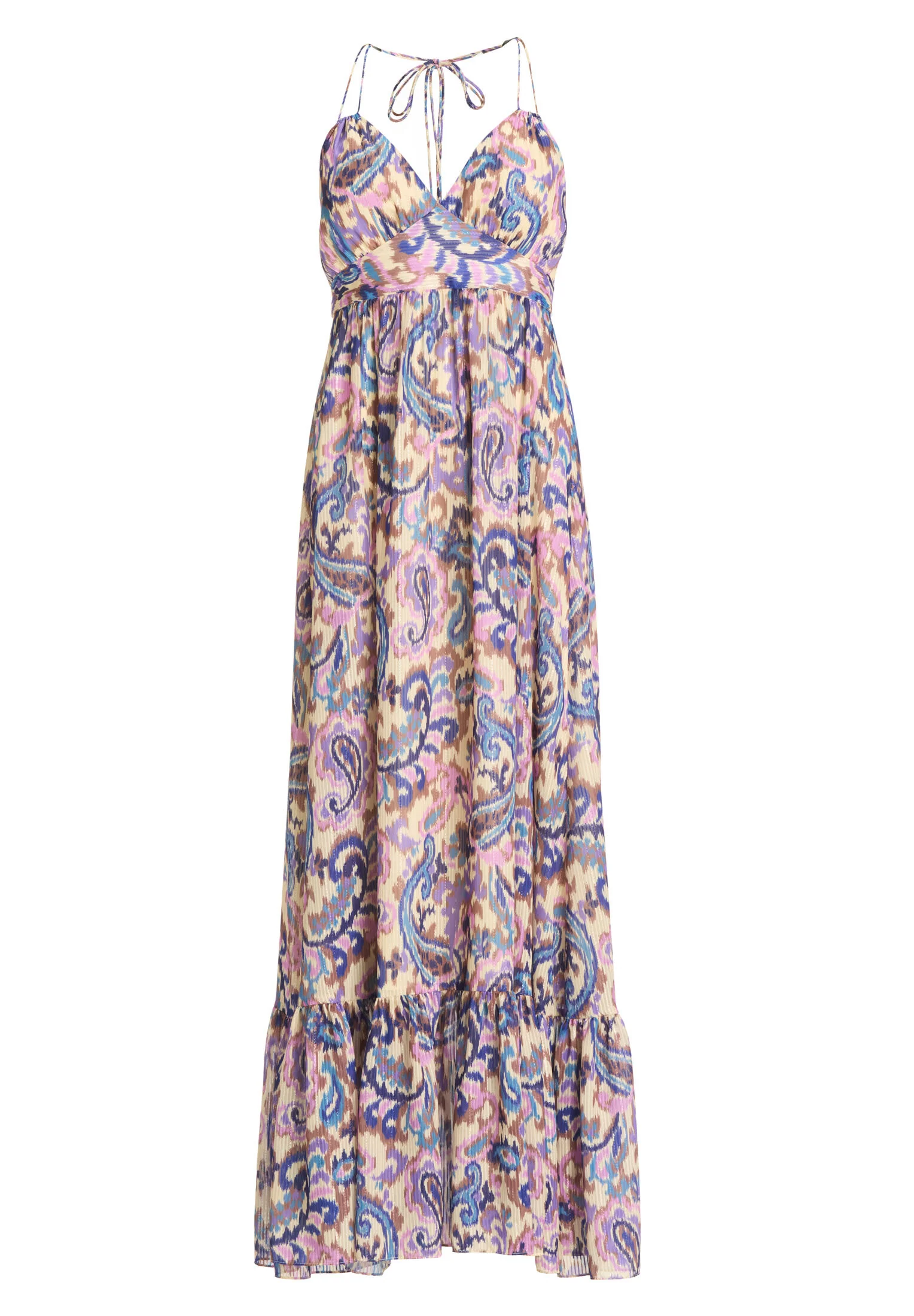 Neckholder Maxi Kleid aus bedrucktem Chiffon mit Glitzerstreifen - Image 6