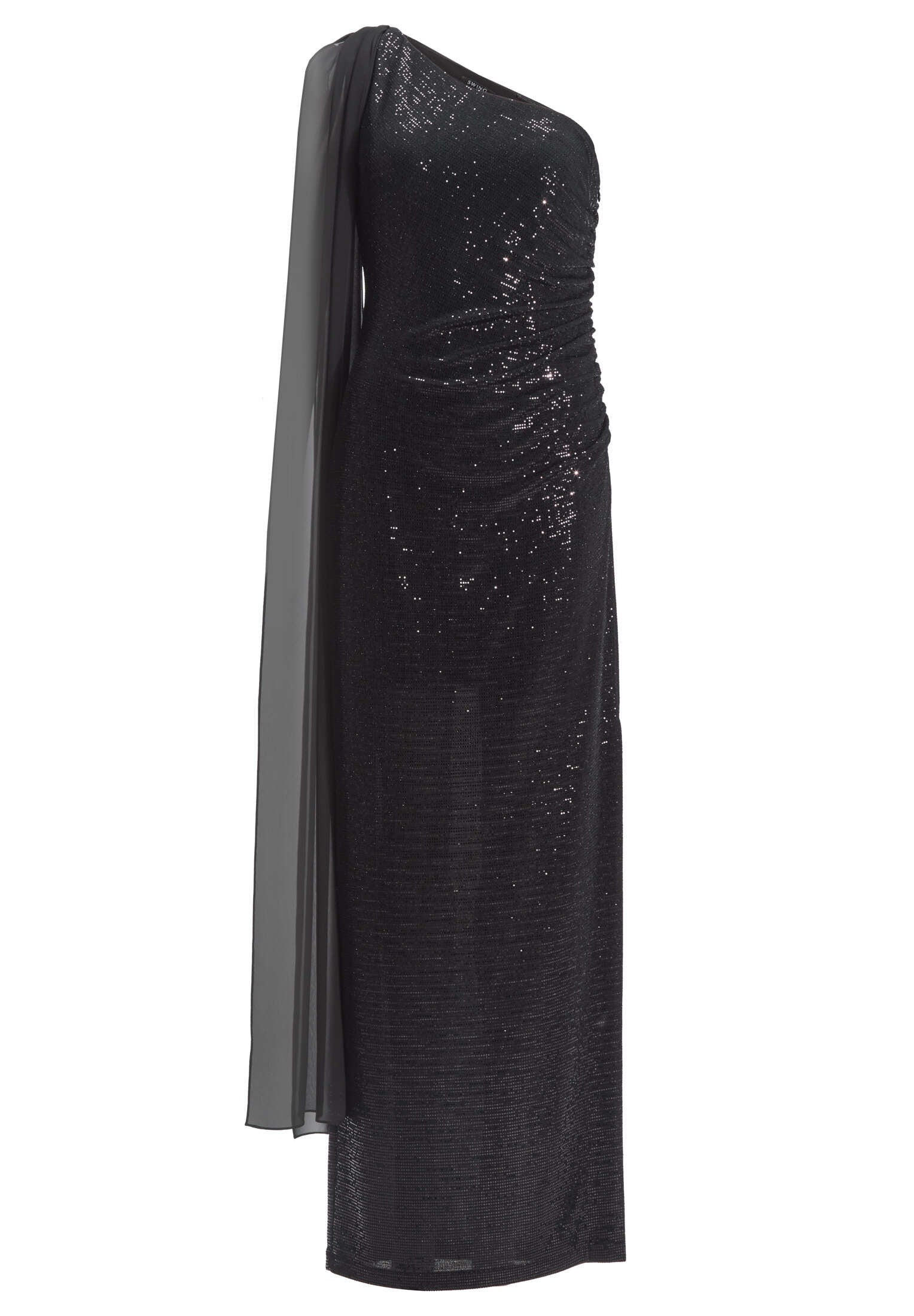 One-Shoulder Abendkleid aus foliertem Jersey mit Chiffon Schal - Image 6